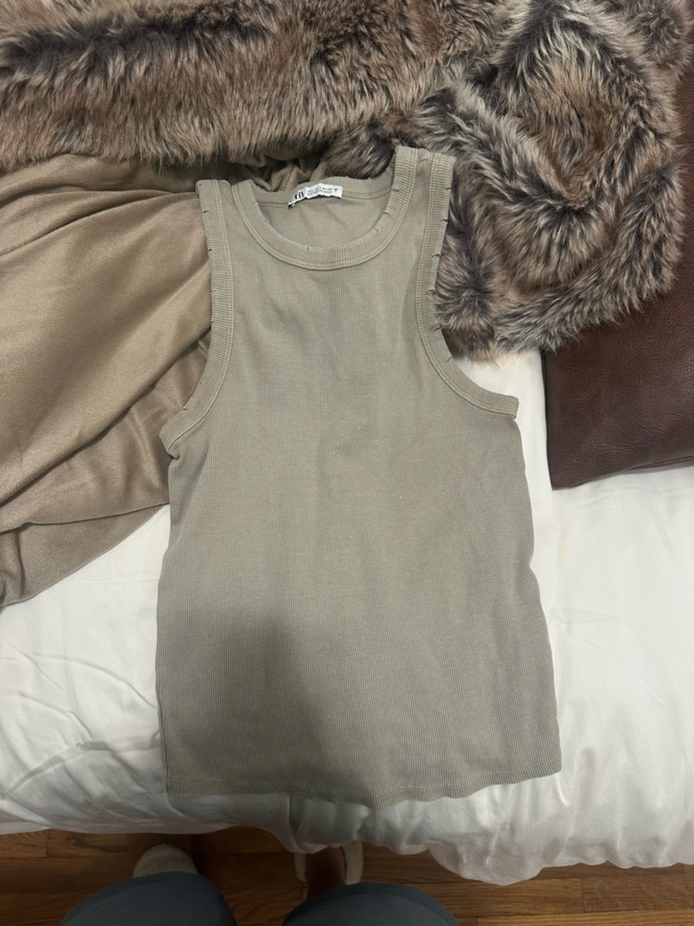 Zara Olive Ribbed Tank Top - Light brown